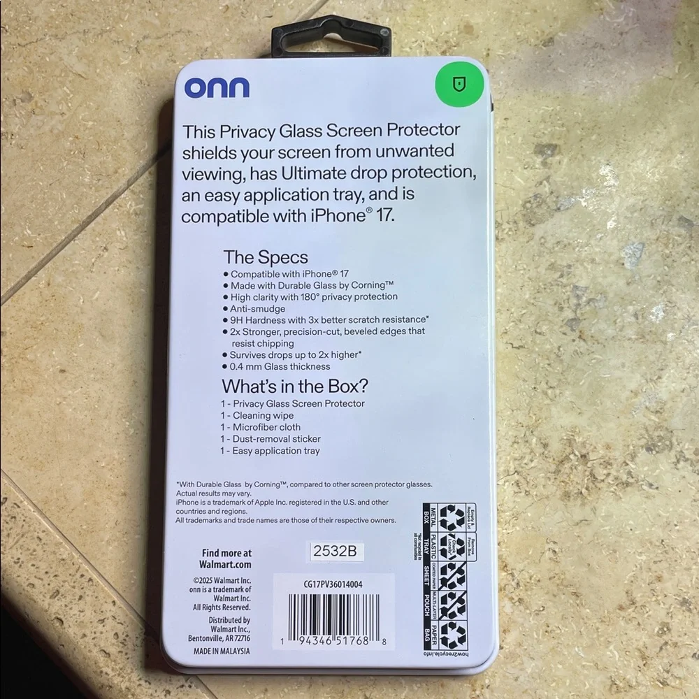 NEW Onn Privacy Glass Screen Protector for iPhone 17